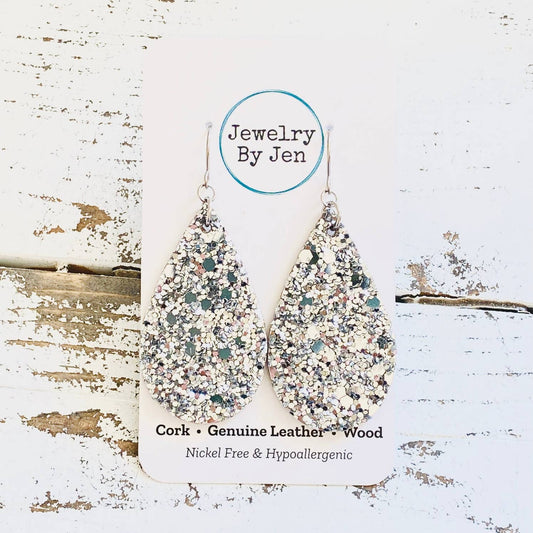 Medium Teardrop Earrings: Chunky Silver Glitter