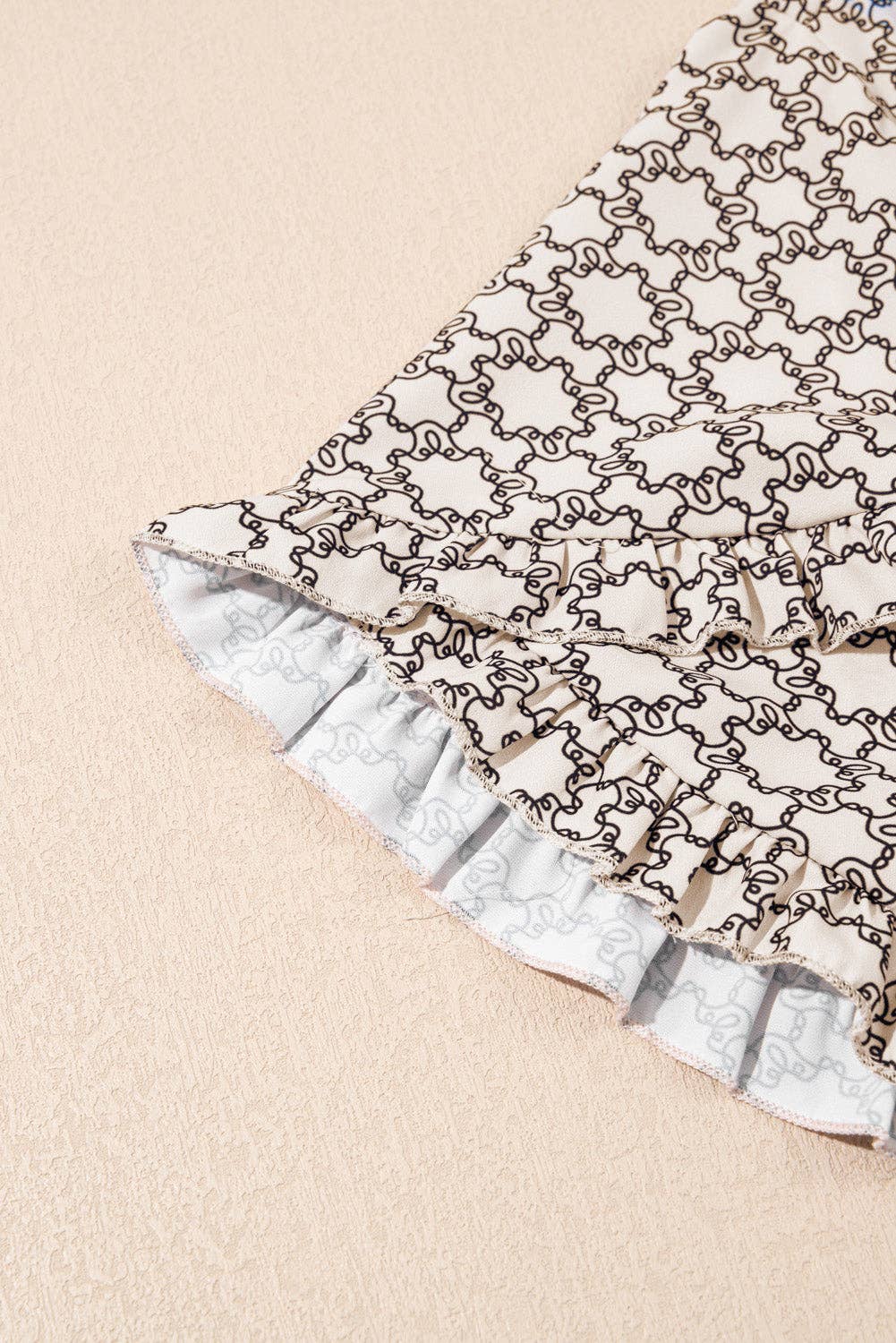 Geometric Plus Size Ruffled Sleeve Blouse