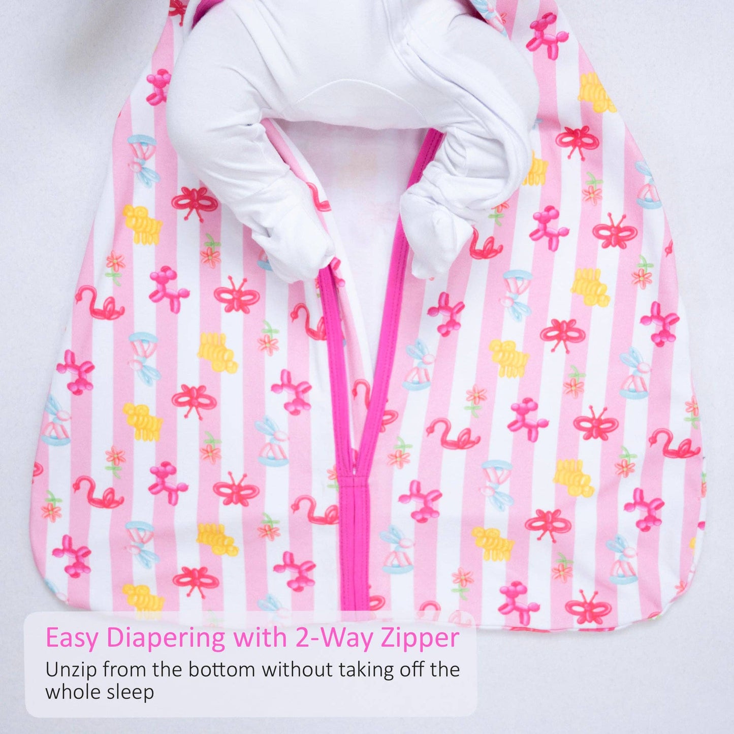 Pink Balloon Animal Organic Cotton Sleep Sack 0.5 TOG