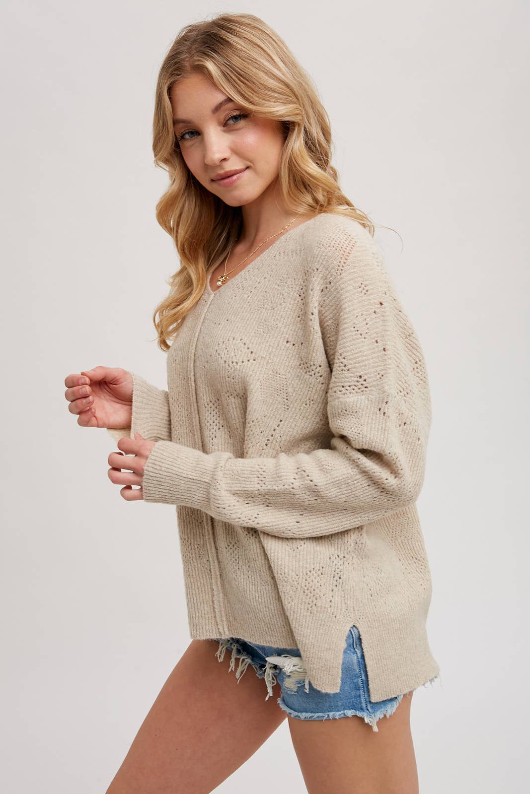 V-Neck Knit Sweater - Recycled Poly Blend