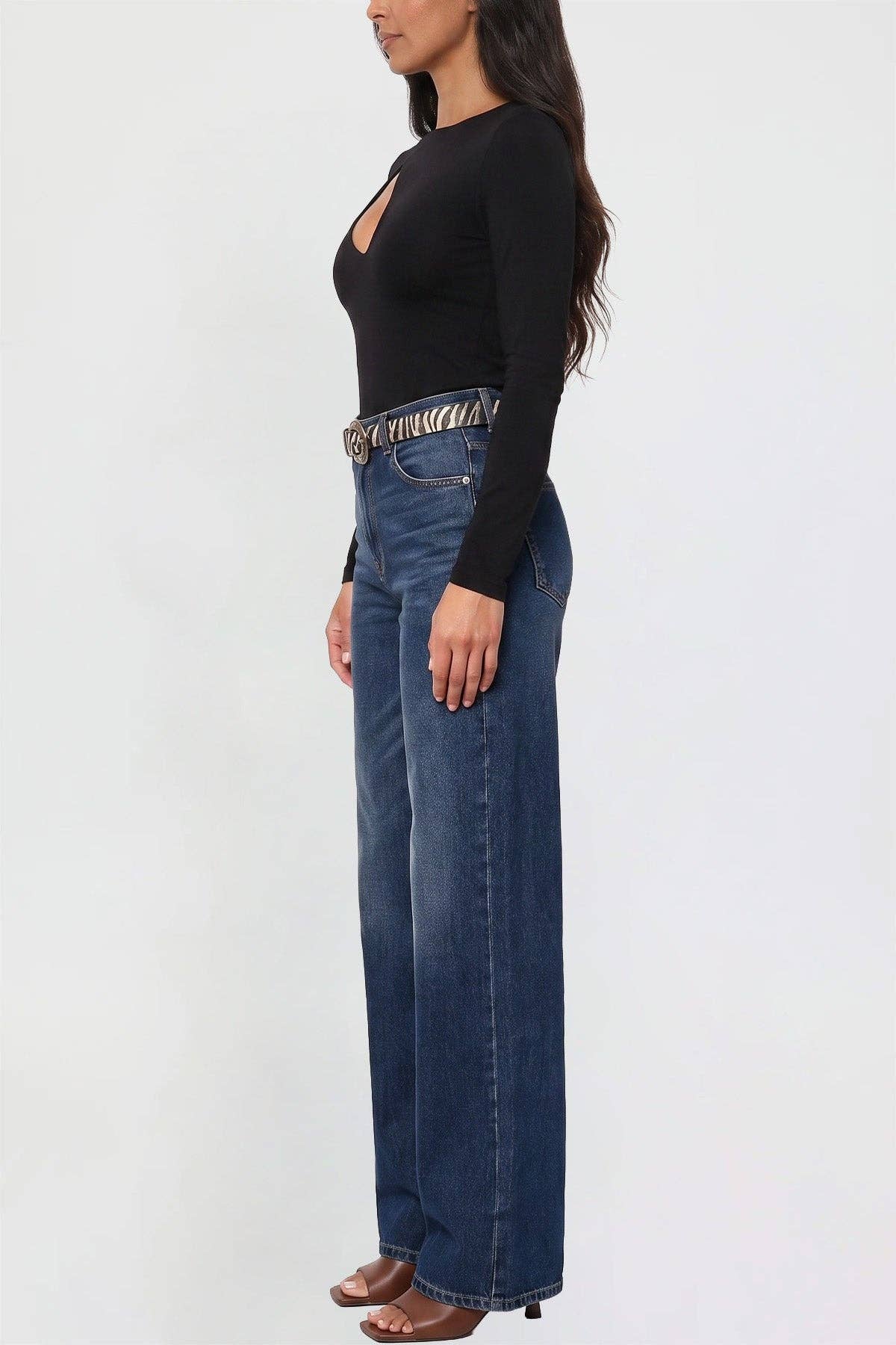 Hazel High Rise Belted Wide Leg Jeans