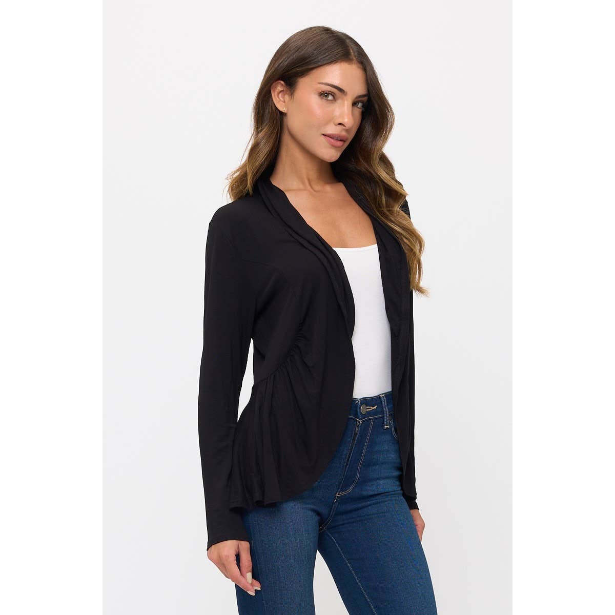 Black Open front high-low cardigan