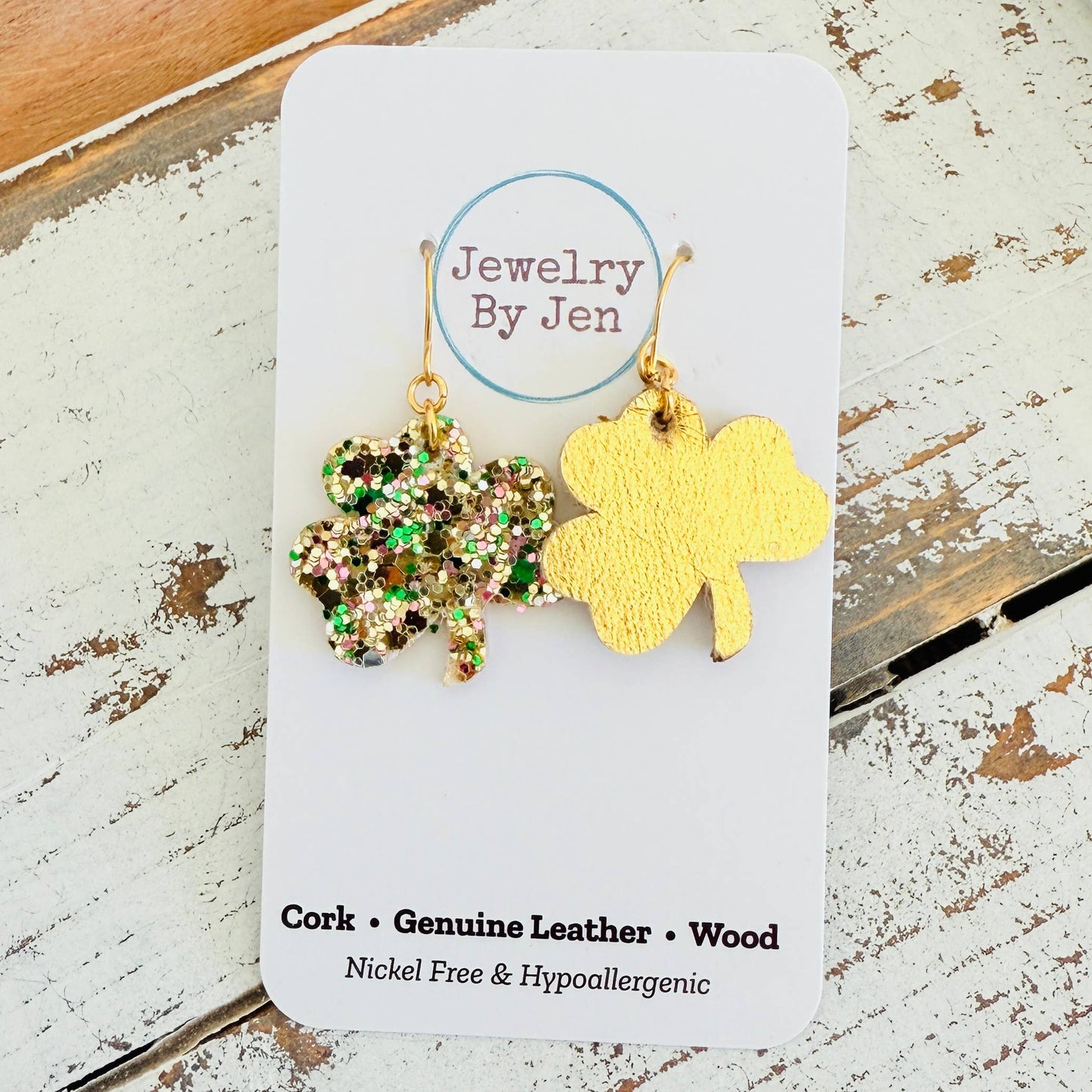 Shamrock Earrings: Irish Gold Glitter