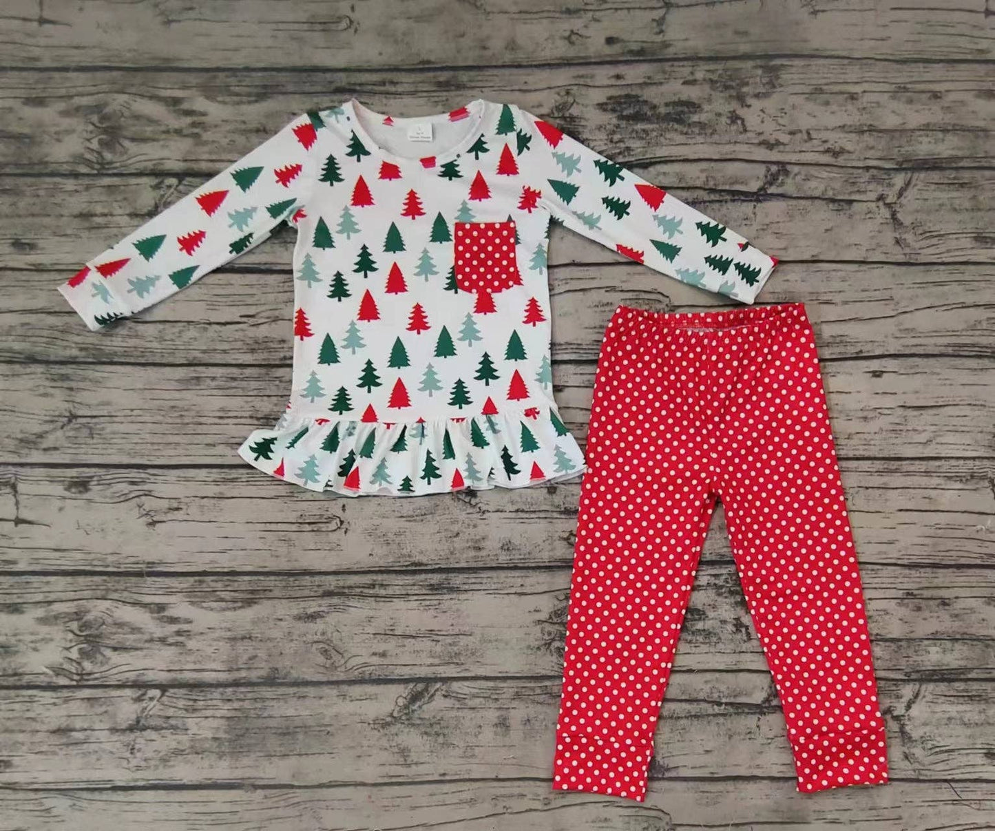 Baby Girls Christmas Tree Tunic with Polka Dots Leggings