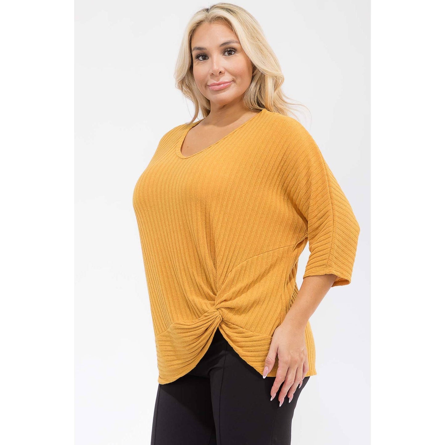 Cognac plus rib knit twist top