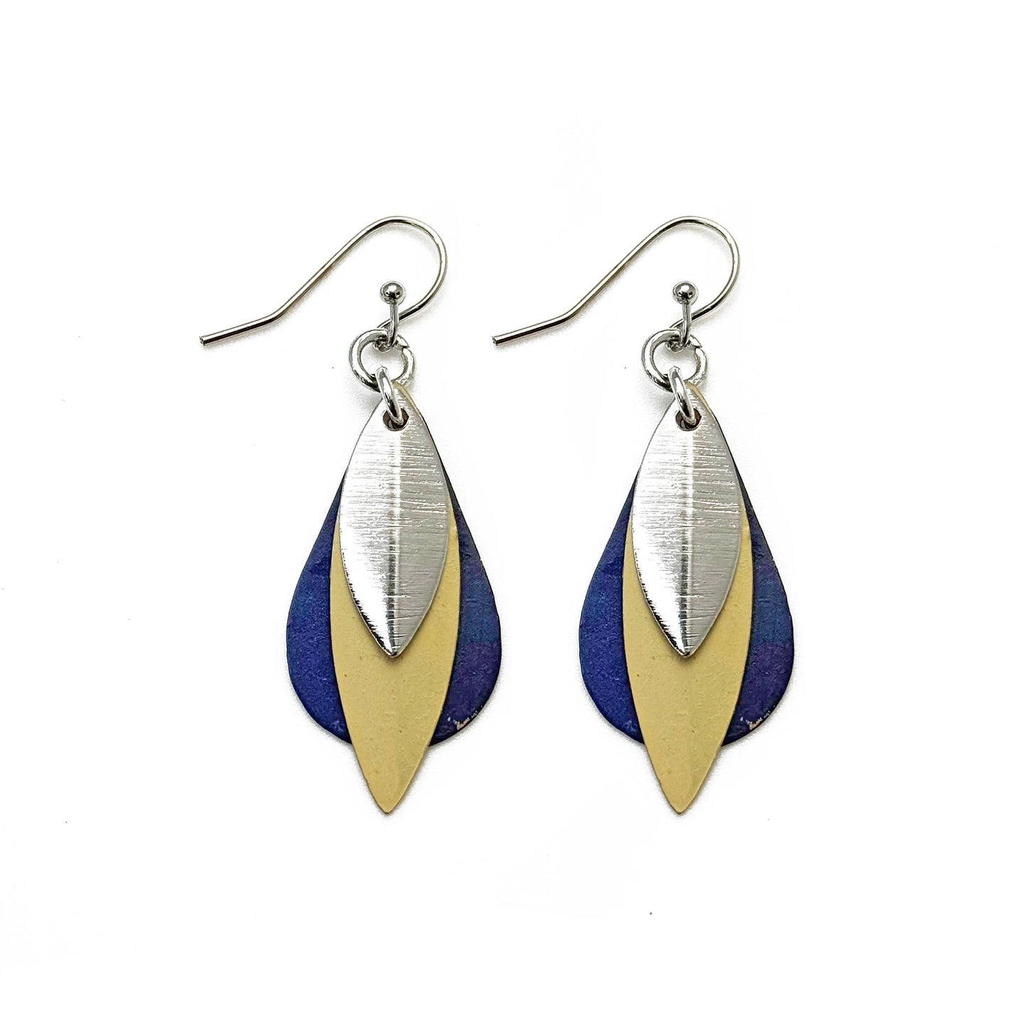 Blue & Tan Patina Layered Leaf Earrings