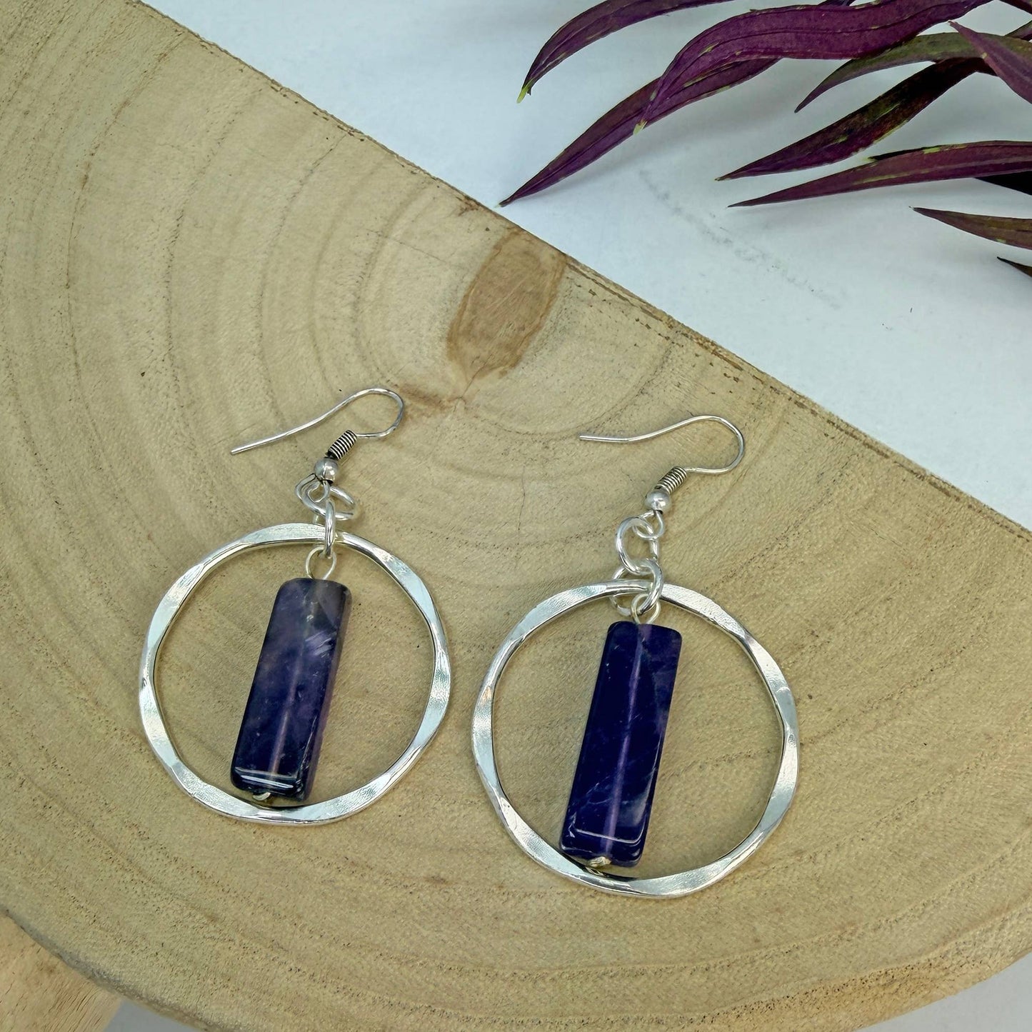 Akriti Amethyst Circle Handcrafted Silver Earrings