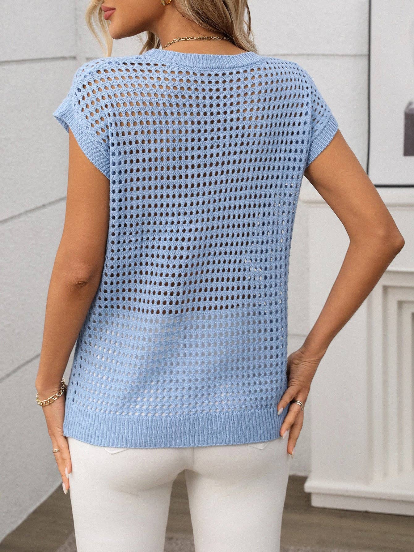 Light blue Hollow Out knit top