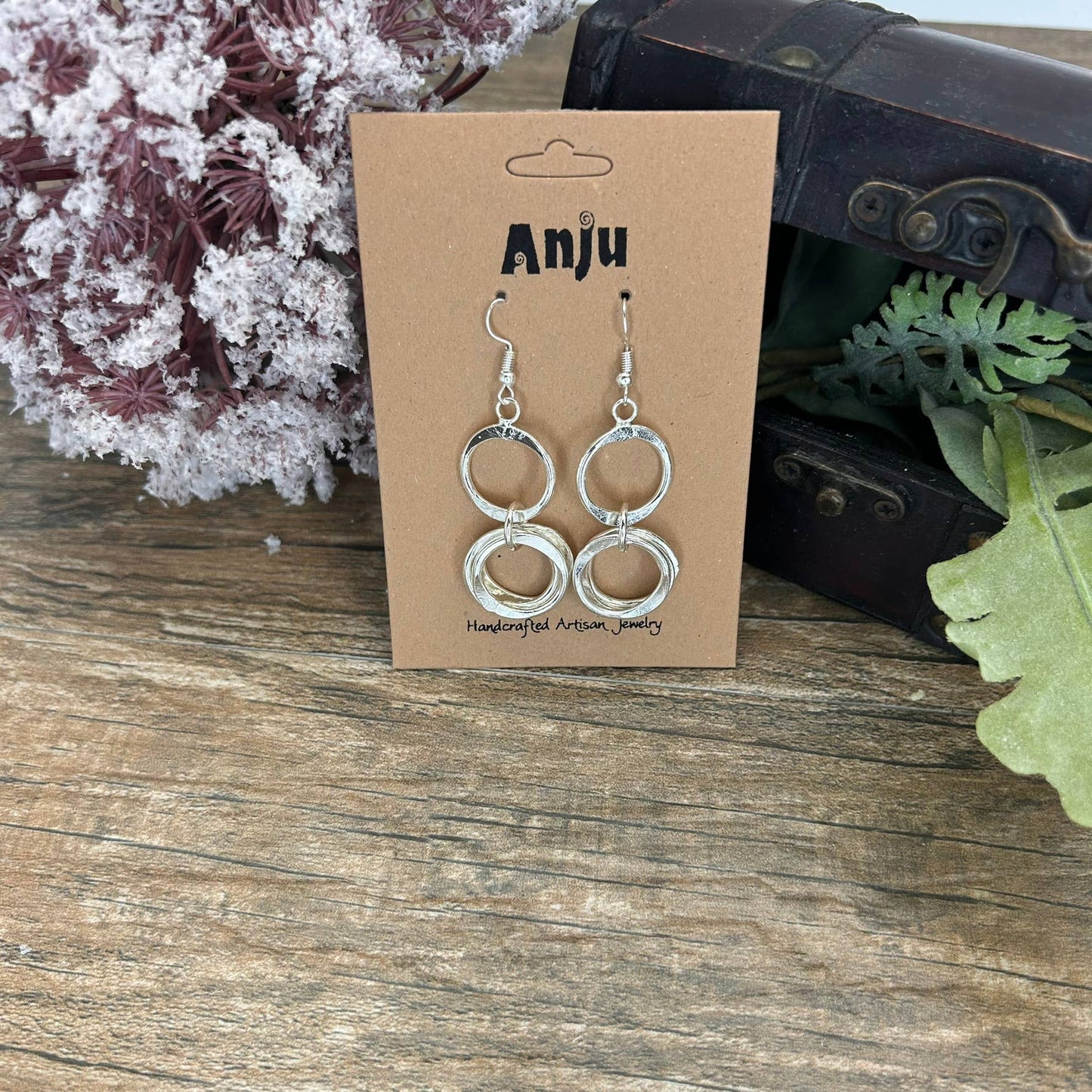 Silver Dangling Hammered Rings earrings