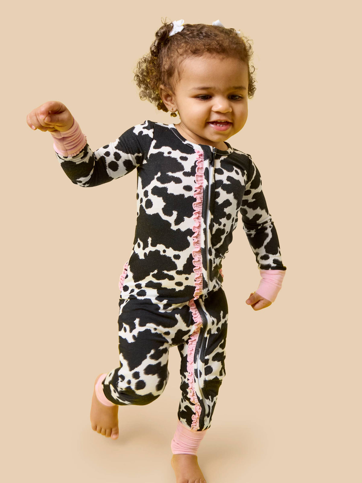 Baby Girls Bamboo Viscose Moo Crew Convertible Ruffle One Piece Footie Pajama