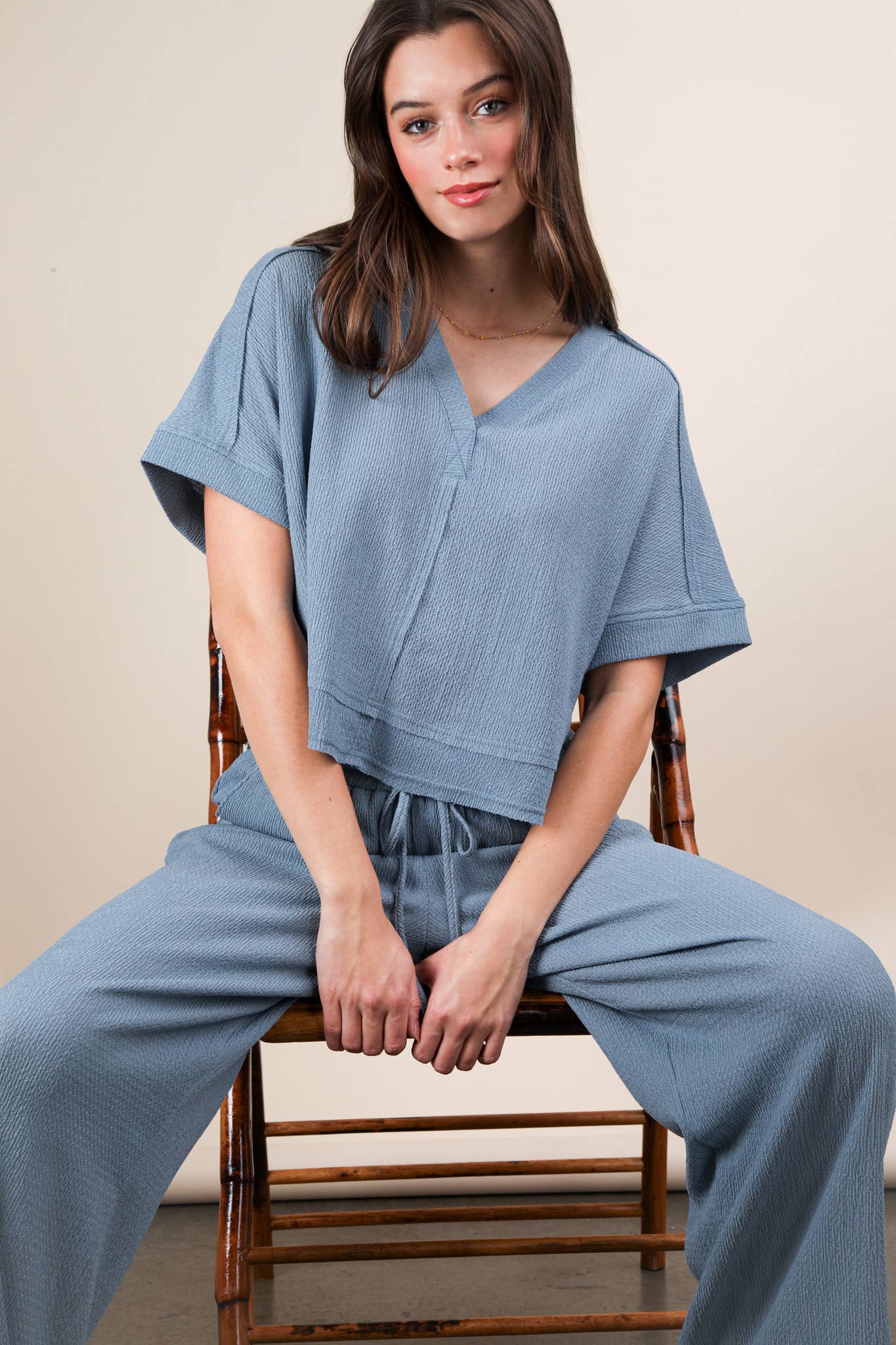 Textured Knit Casual Top & Pants Set