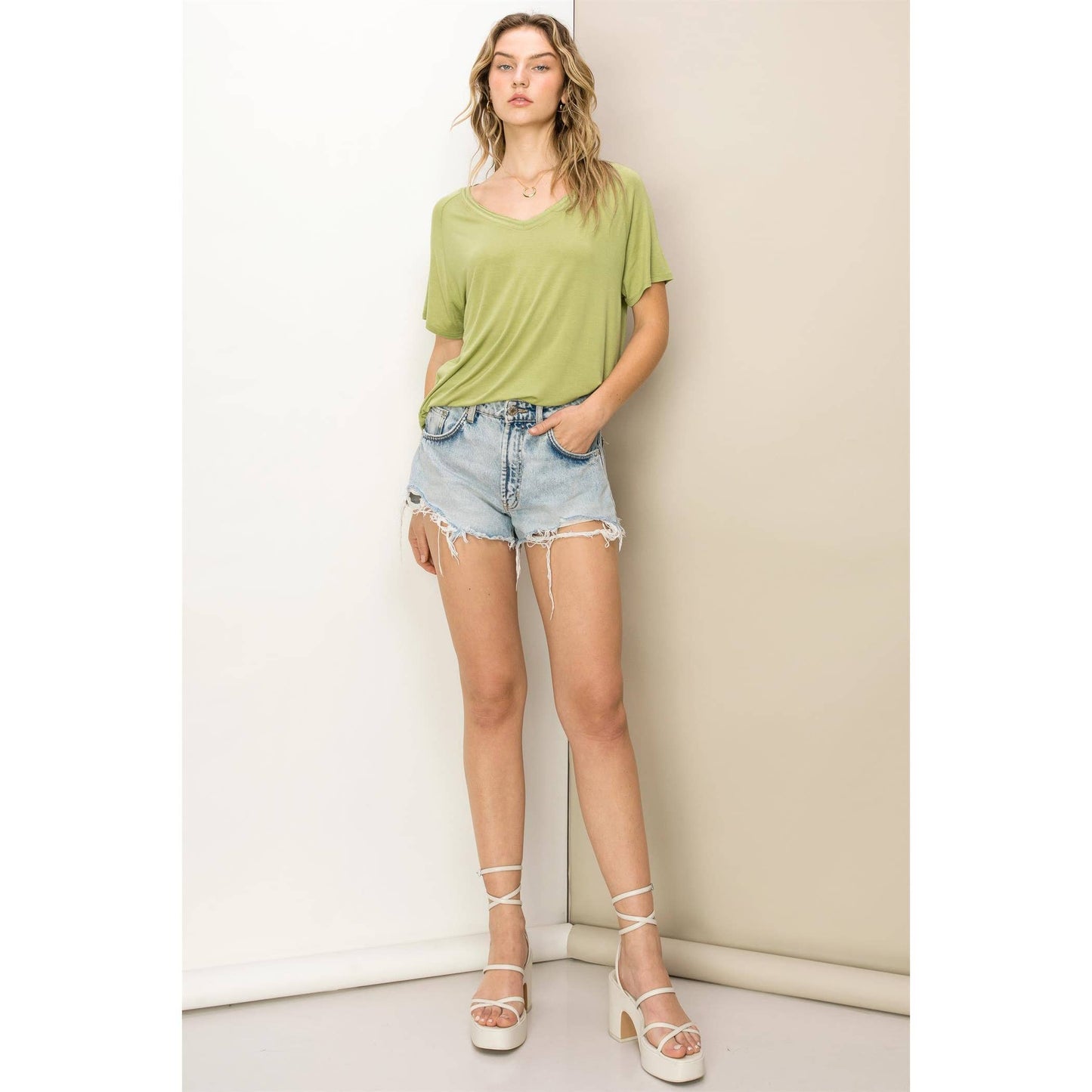 Pale olive Oversized V-Neck Tee