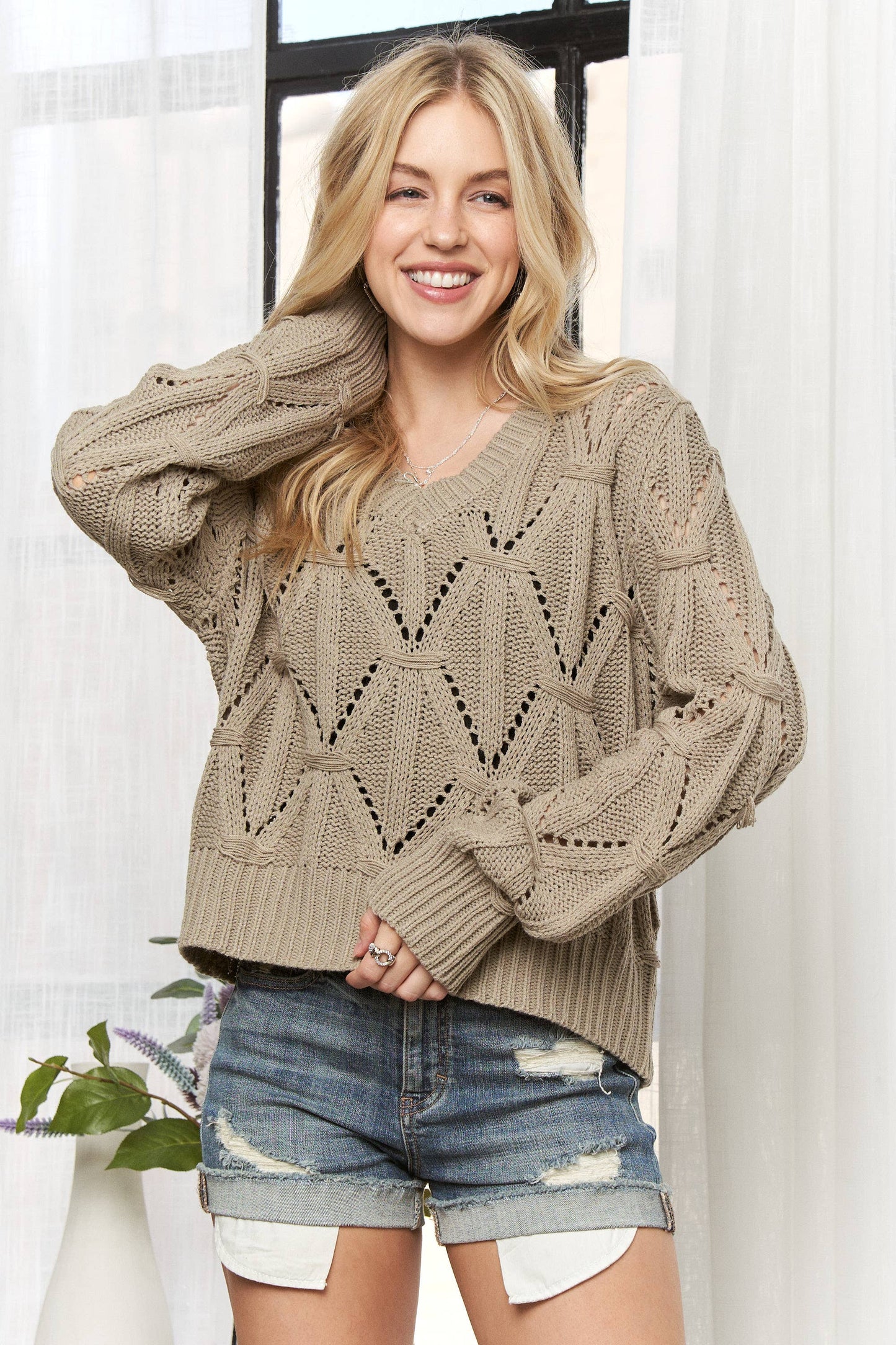 Khaki textured knit sweater