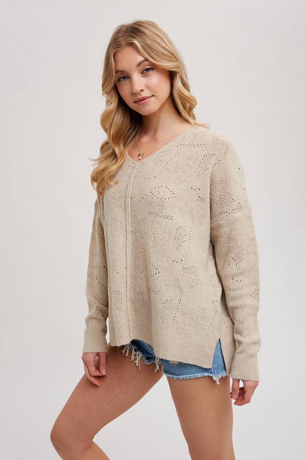 V-Neck Knit Sweater - Recycled Poly Blend
