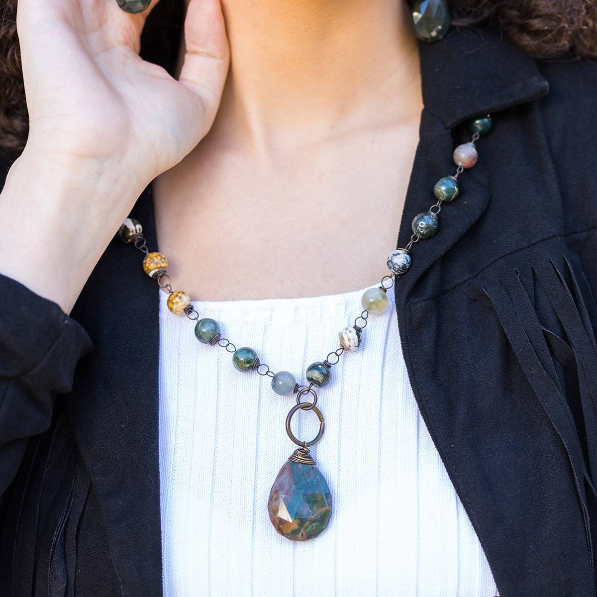 Agate & Bloodstone-Semi-Precious Stone Necklace