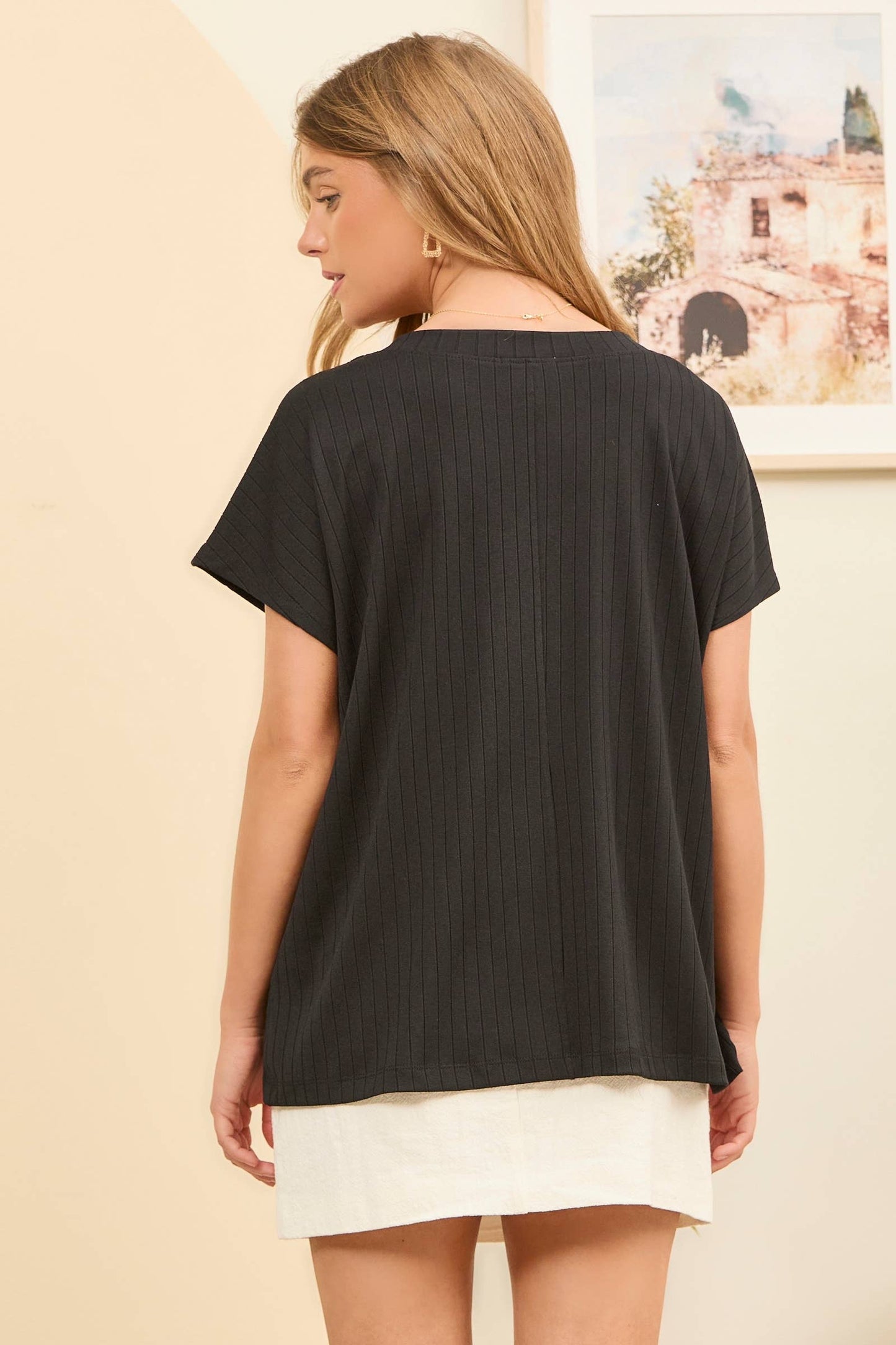 Casual Thick Ribbed V Neck Top