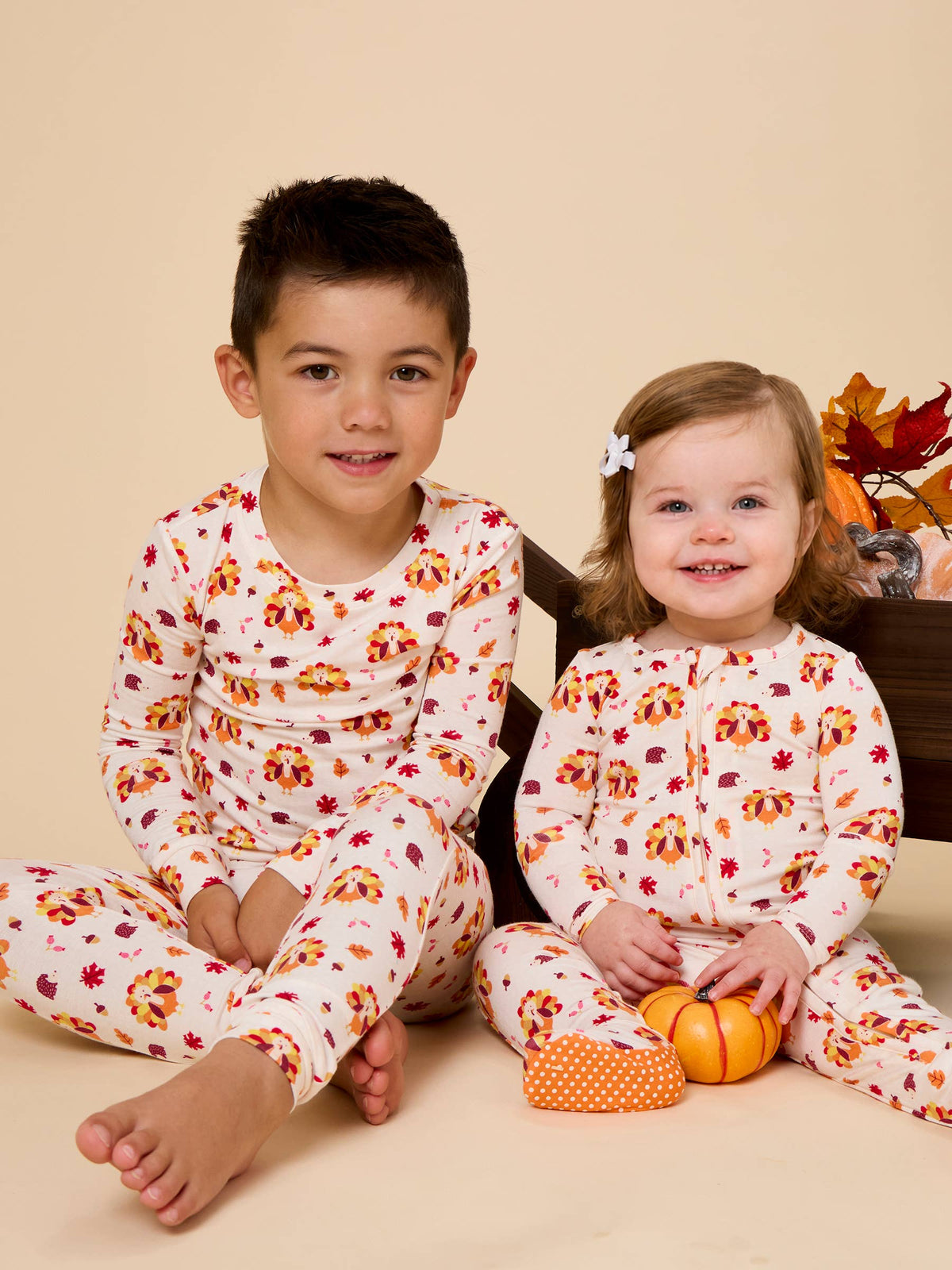 Kids Bamboo Viscose Thanksgiving Turkey Gobble Long Sleeve Pajama Set