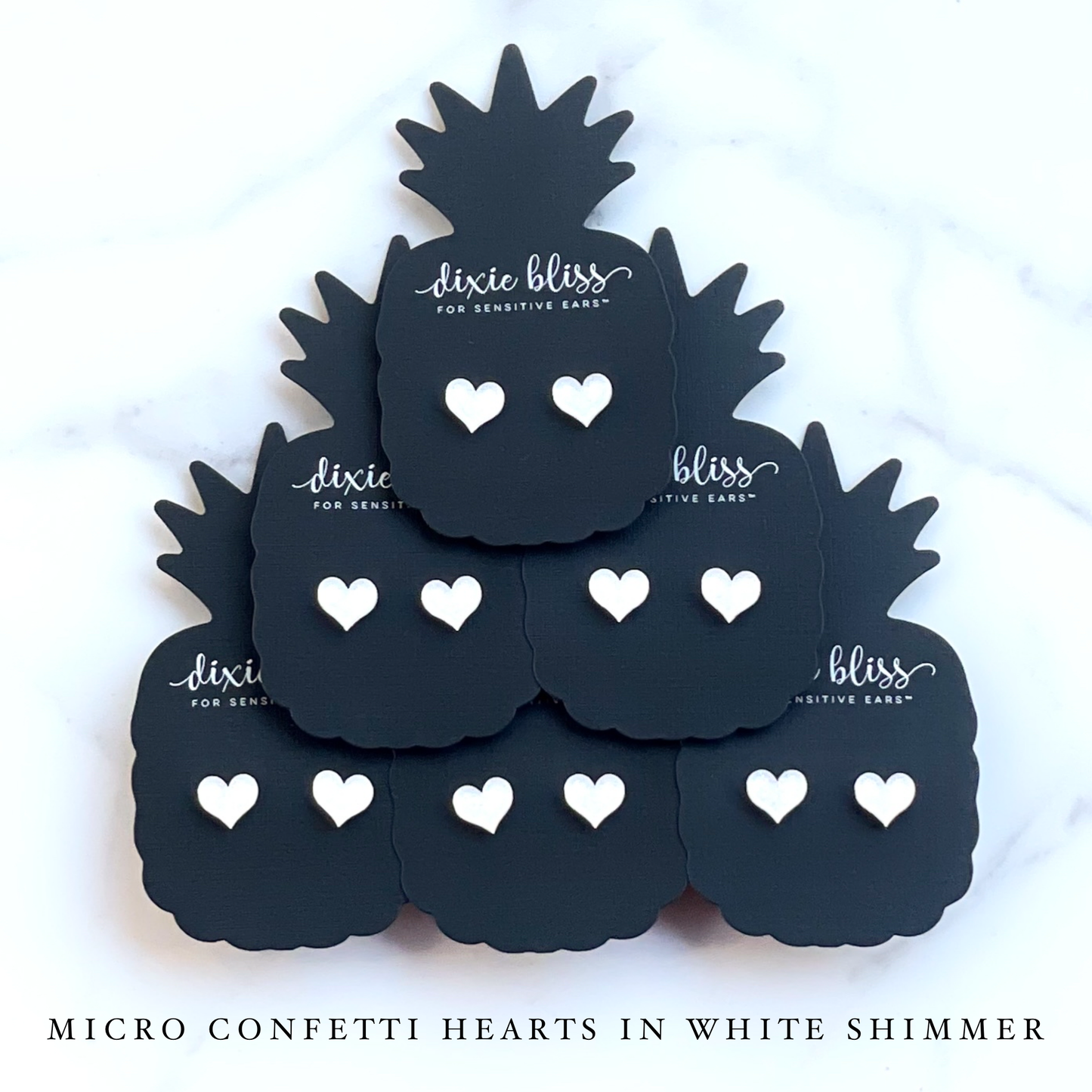 Micro Confetti Hearts in White Shimmer