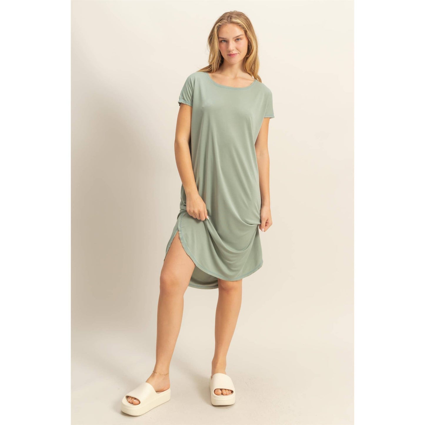 Teal Soft High Low Midi Dress