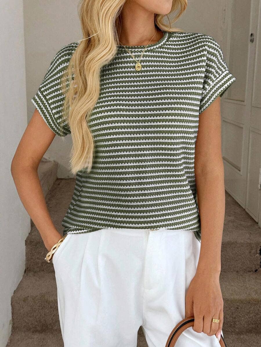 Striped Knit Crew Neck Top