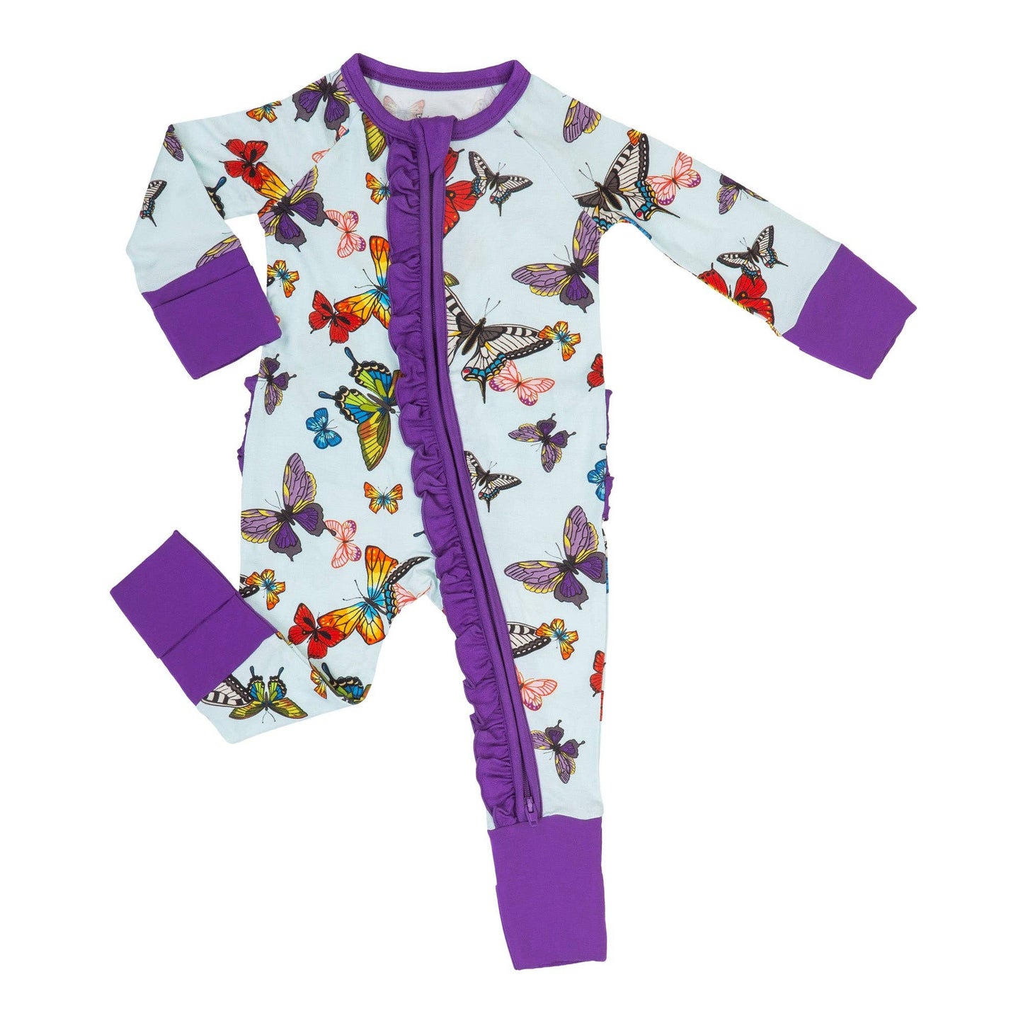 Butterfly Away Ruffle Zipper One Piece Pajama