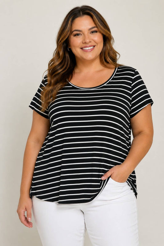 Plus size short sleeve striped top
