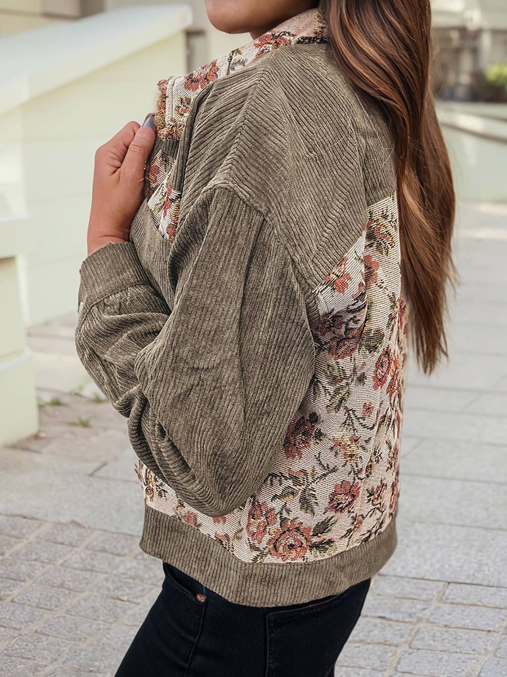 Ribbed Retro Floral Patchwork Jacket