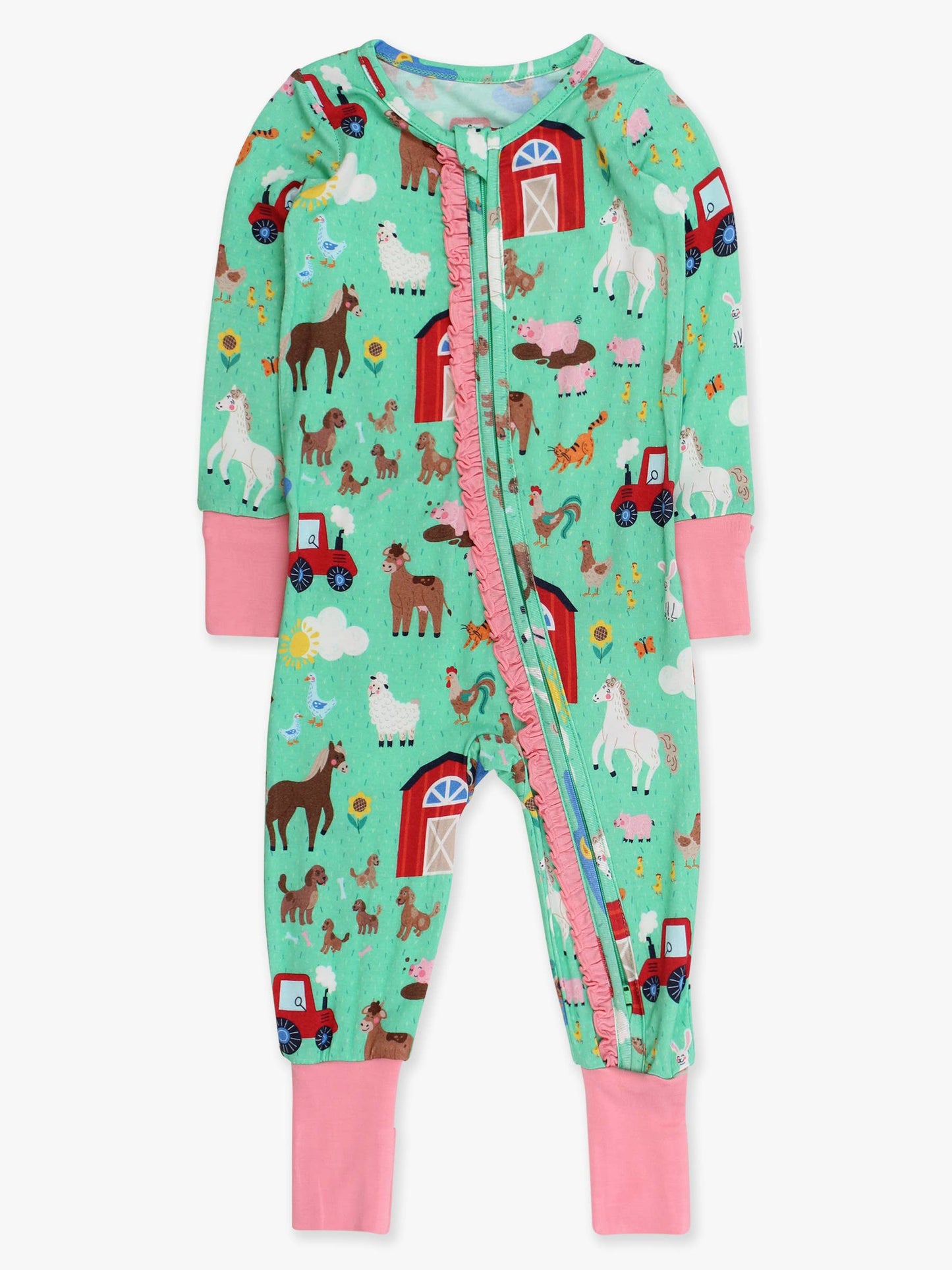 Girls Farm Friends Convertible Ruffle One Piece Footie Pajama