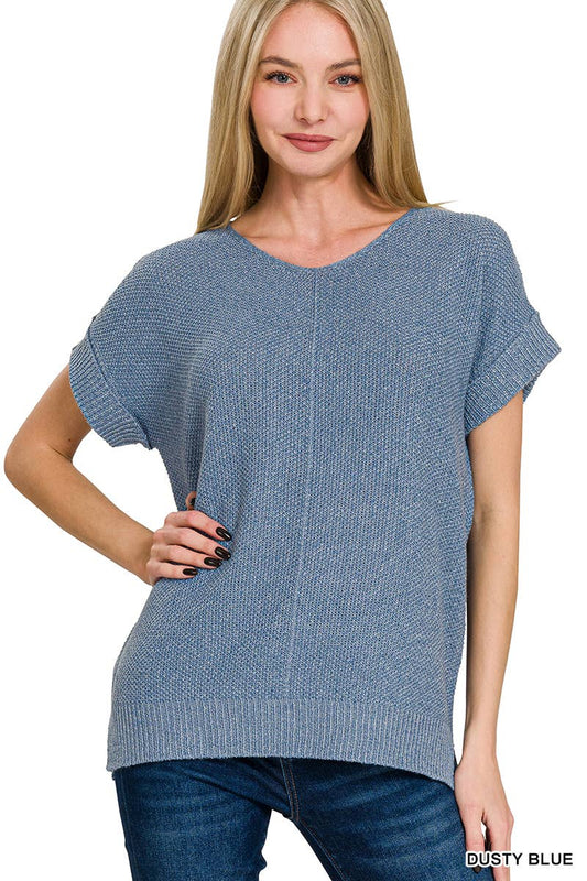 Dusty blue Center Seam Short Sleeve Sweater