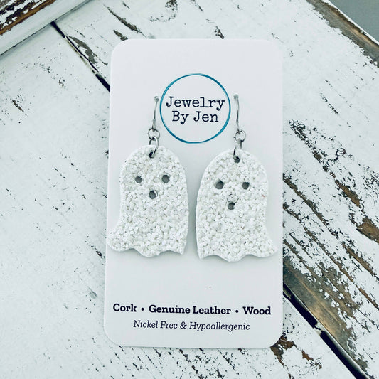 Ghost Earrings: White Glitter