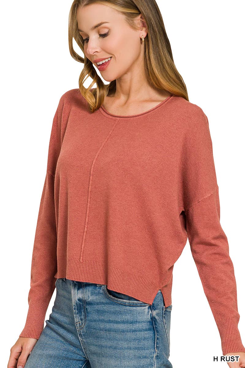 Viscose Front Seam Round Neck Sweater Zenana