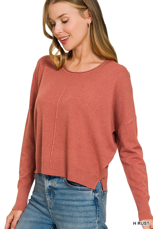 Viscose Front Seam Round Neck Sweater Zenana