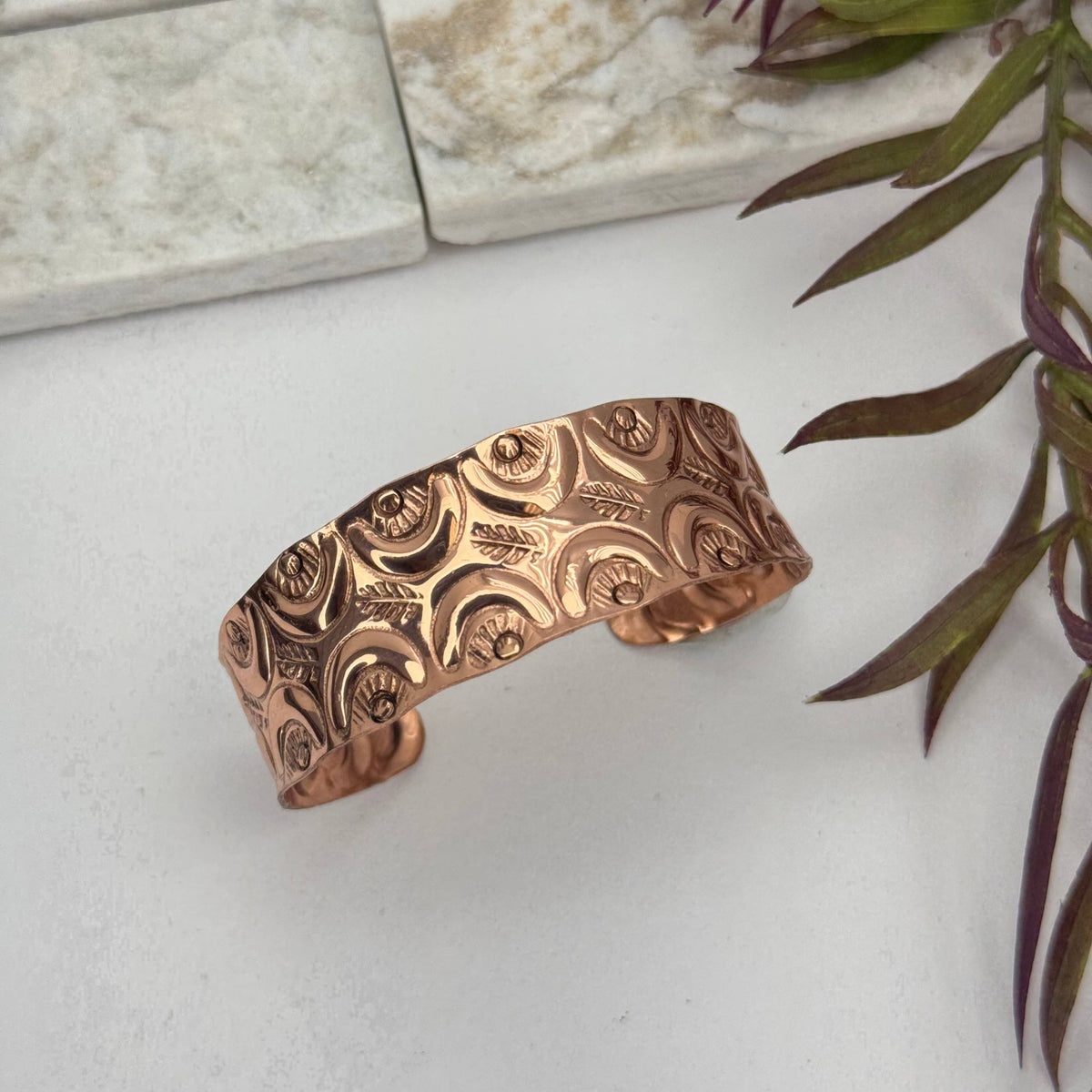 Moon Pattern Copper Cuff- Handcrafted Textured