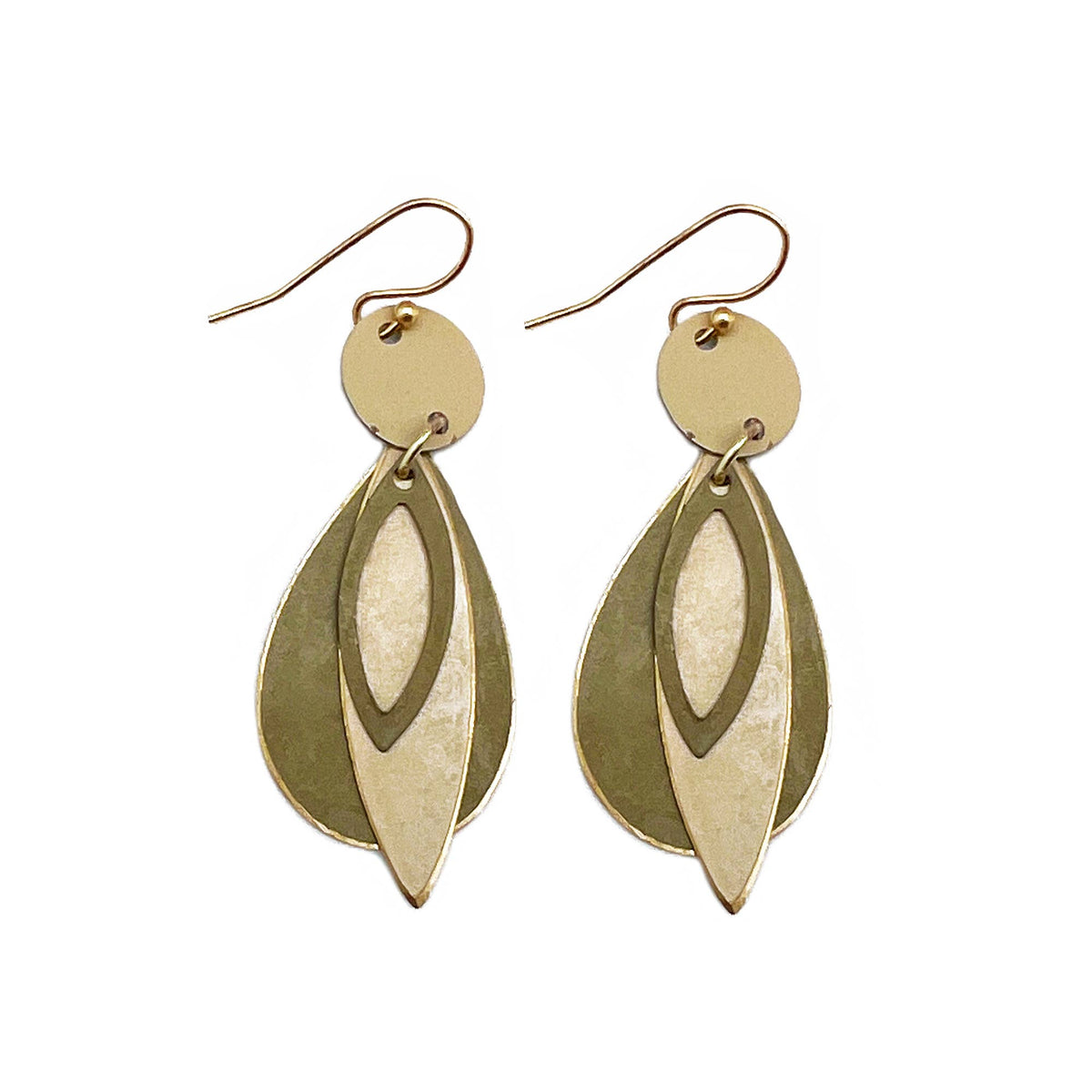 Green and Brass Layers Brass Patina Earrings