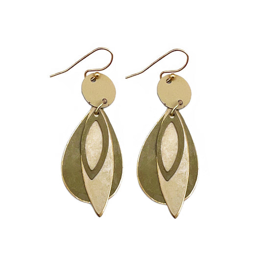 Green and Brass Layers Brass Patina Earrings