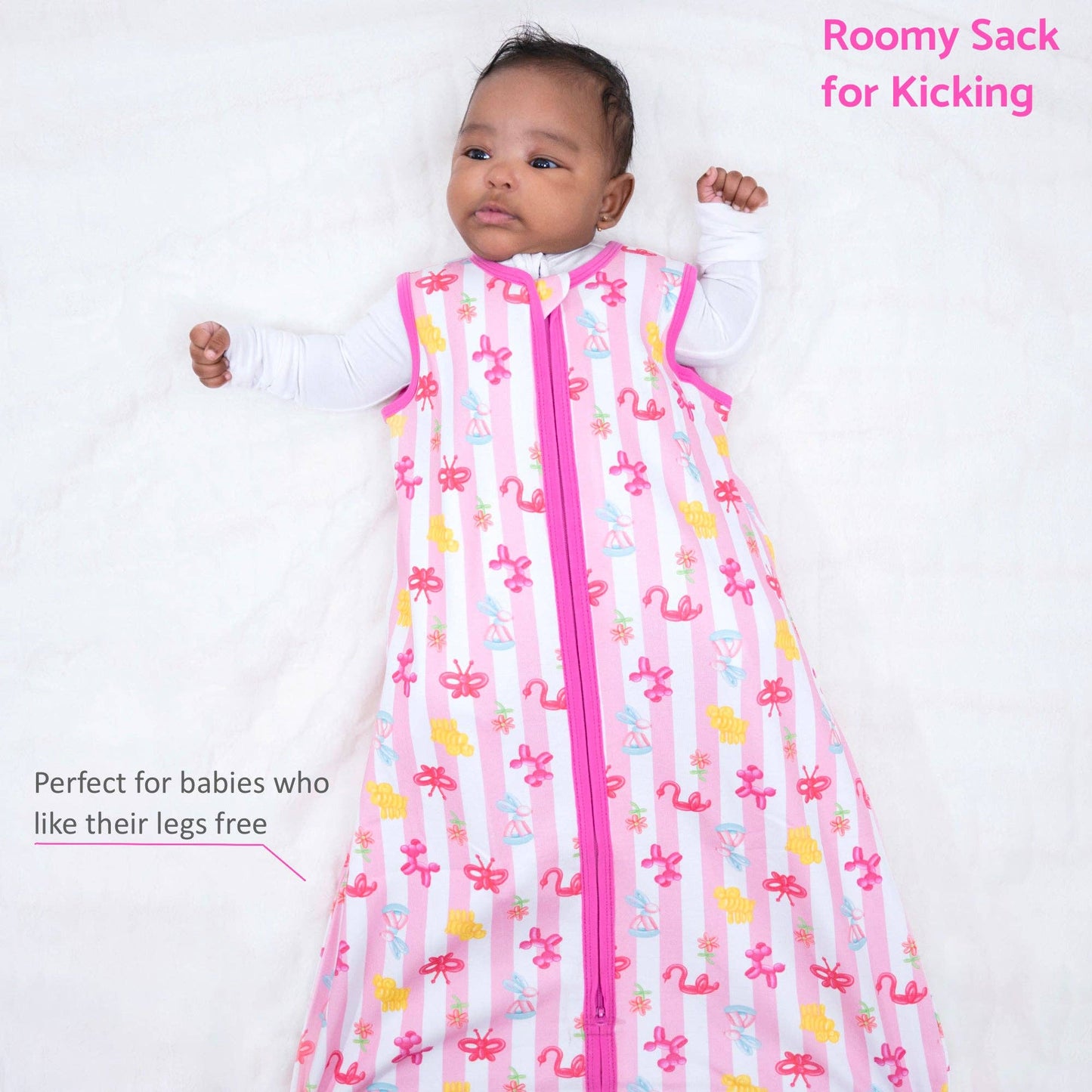 Pink Balloon Animal Organic Cotton Sleep Sack 0.5 TOG