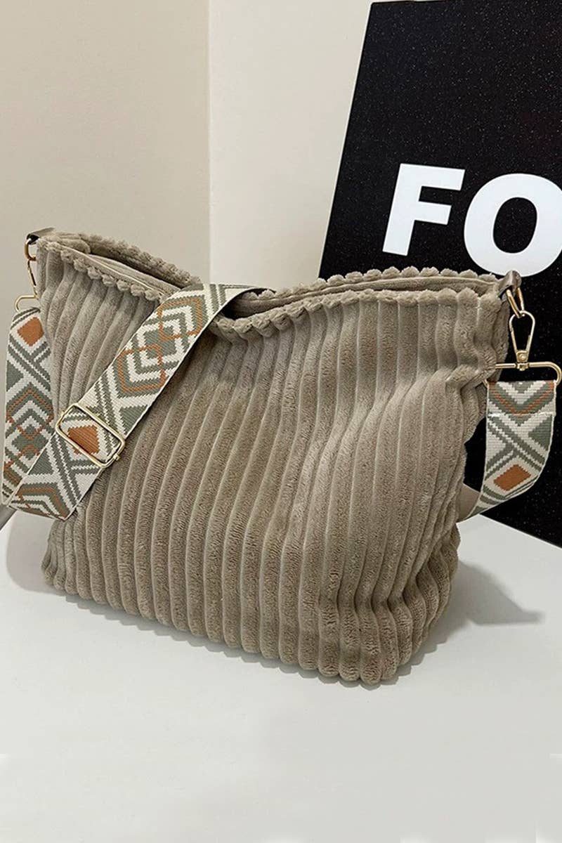 Corduroy Tote Bag With Guitar Shoulder Strap