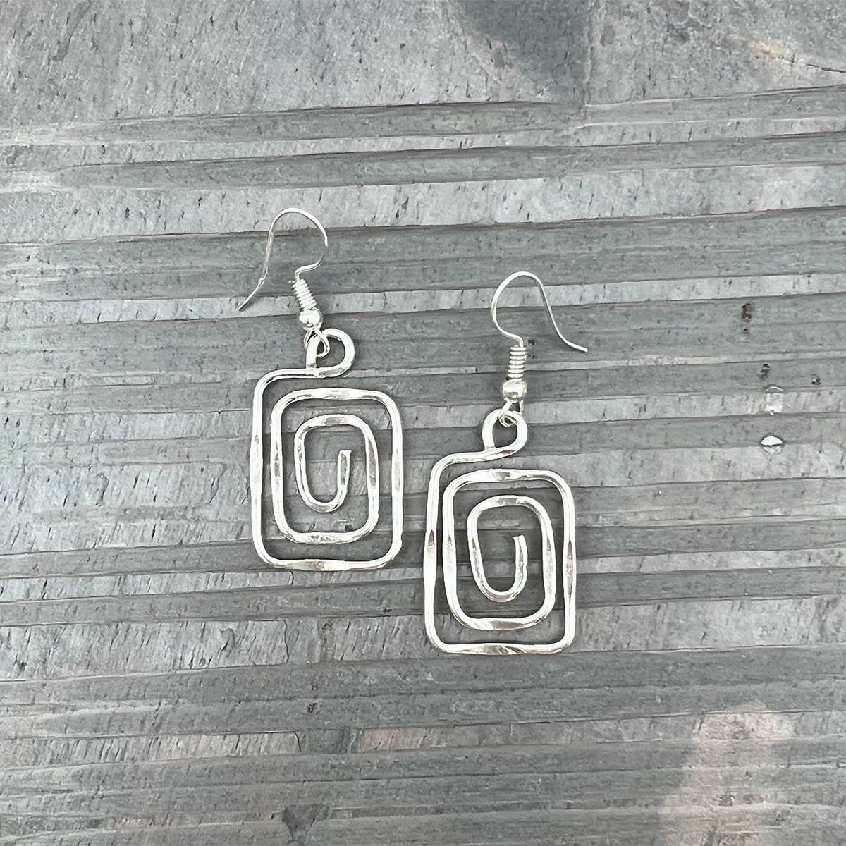 Silver Plated Earrings - Square Spiral
