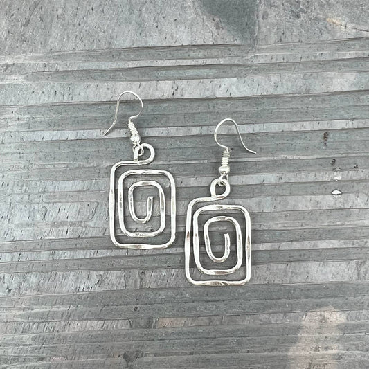 Silver Plated Earrings - Square Spiral