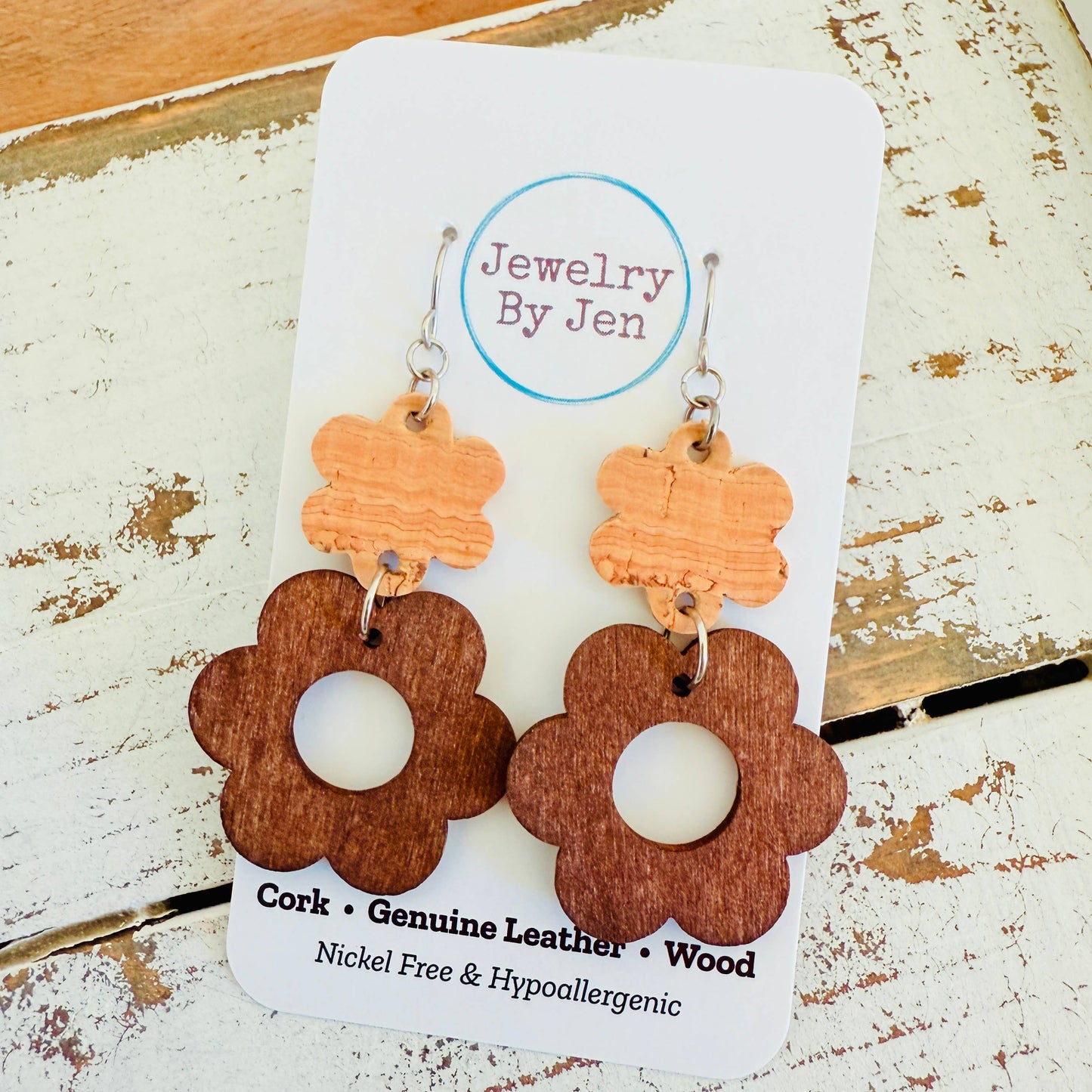 Wood Flower Earrings