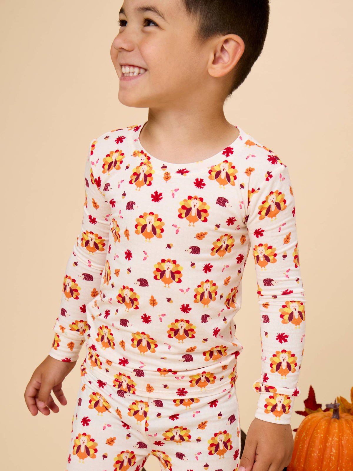 Kids Bamboo Viscose Thanksgiving Turkey Gobble Long Sleeve Pajama Set