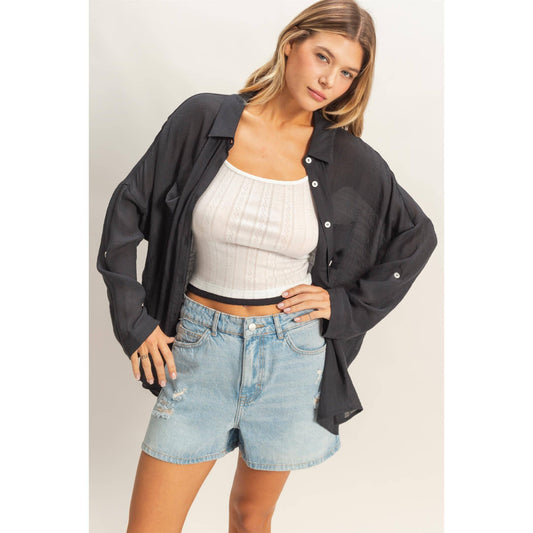 Black Button-Down Blouse