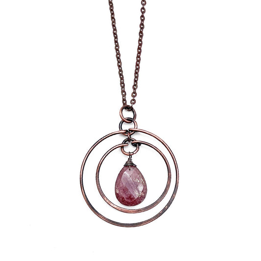 Copper Rings and Strawberry Quartz necklace