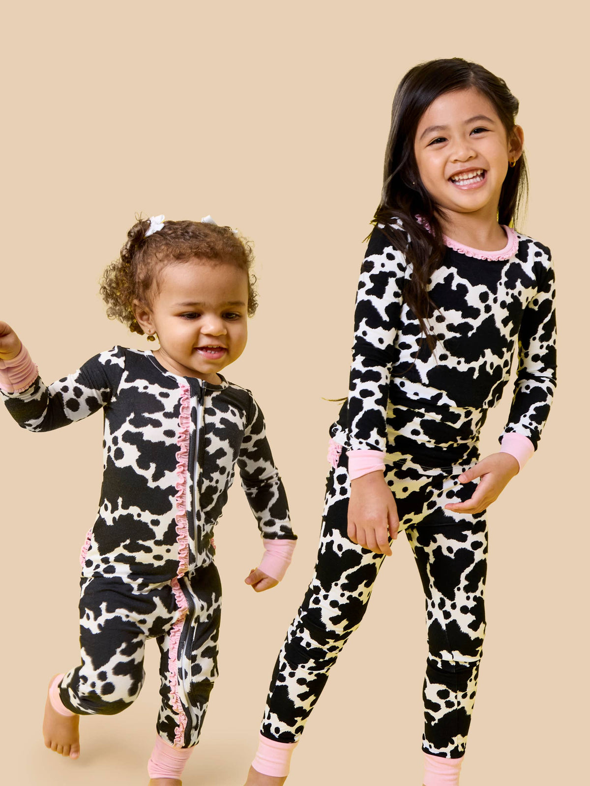 Baby Girls Bamboo Viscose Moo Crew Convertible Ruffle One Piece Footie Pajama