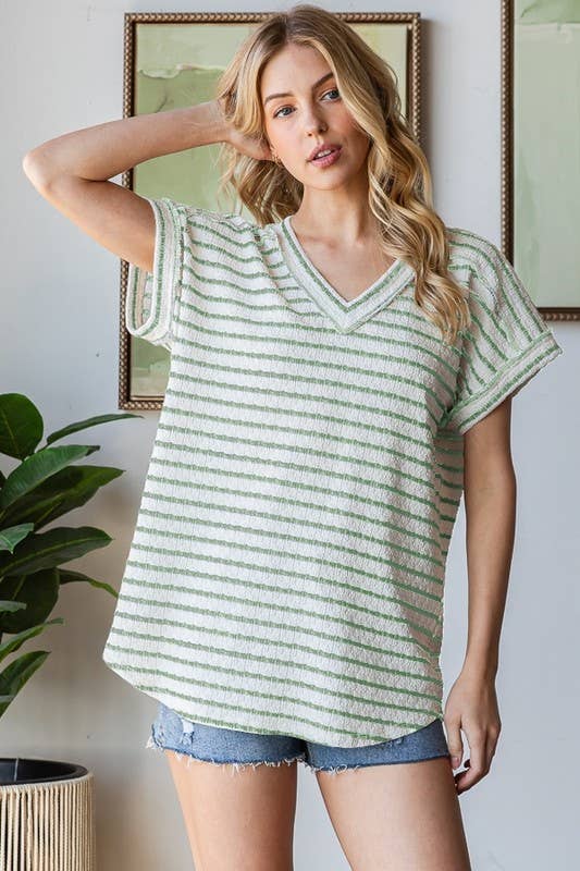 Stripe knit short sleeve top