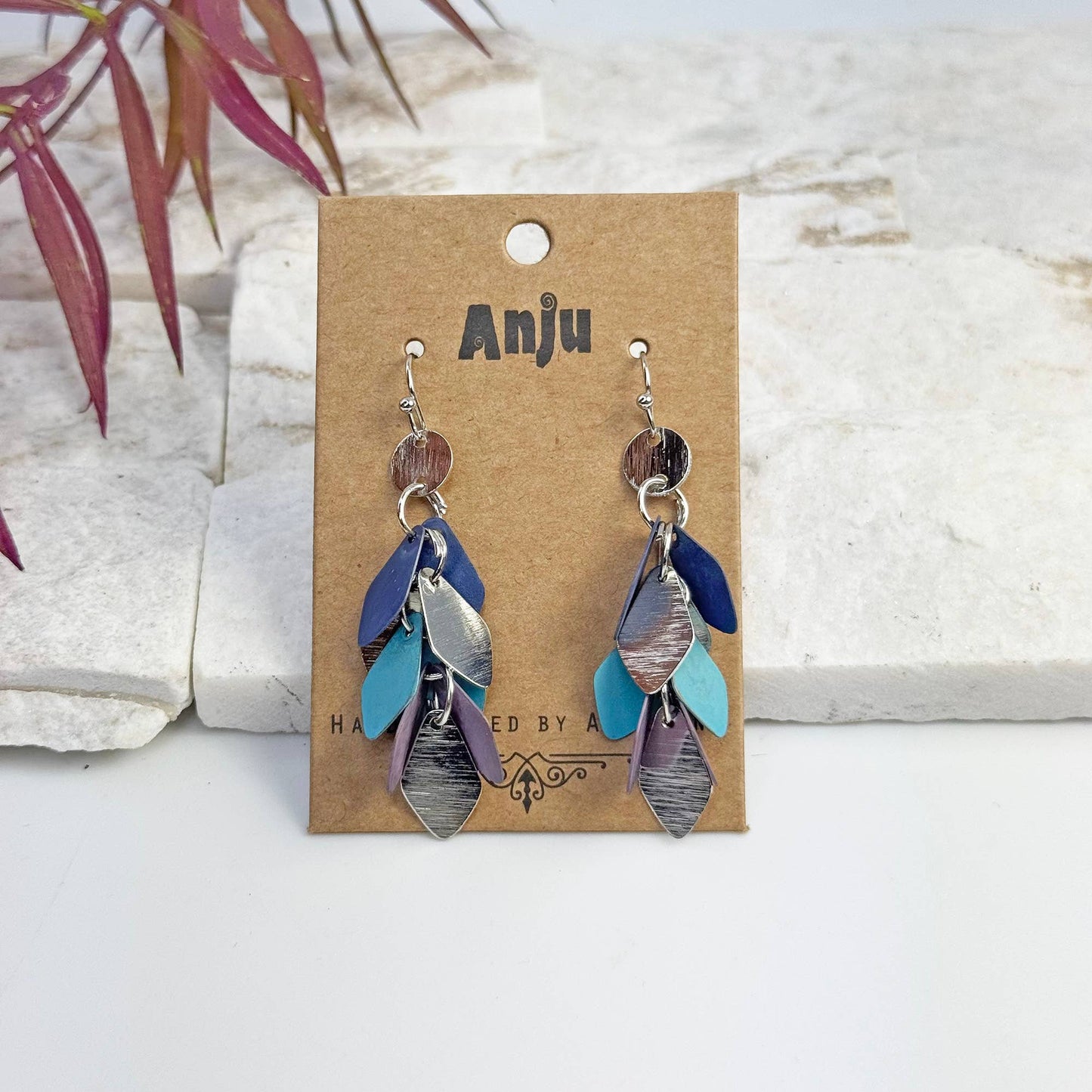 Cool Patina Angular Leaf Dangle Earrings