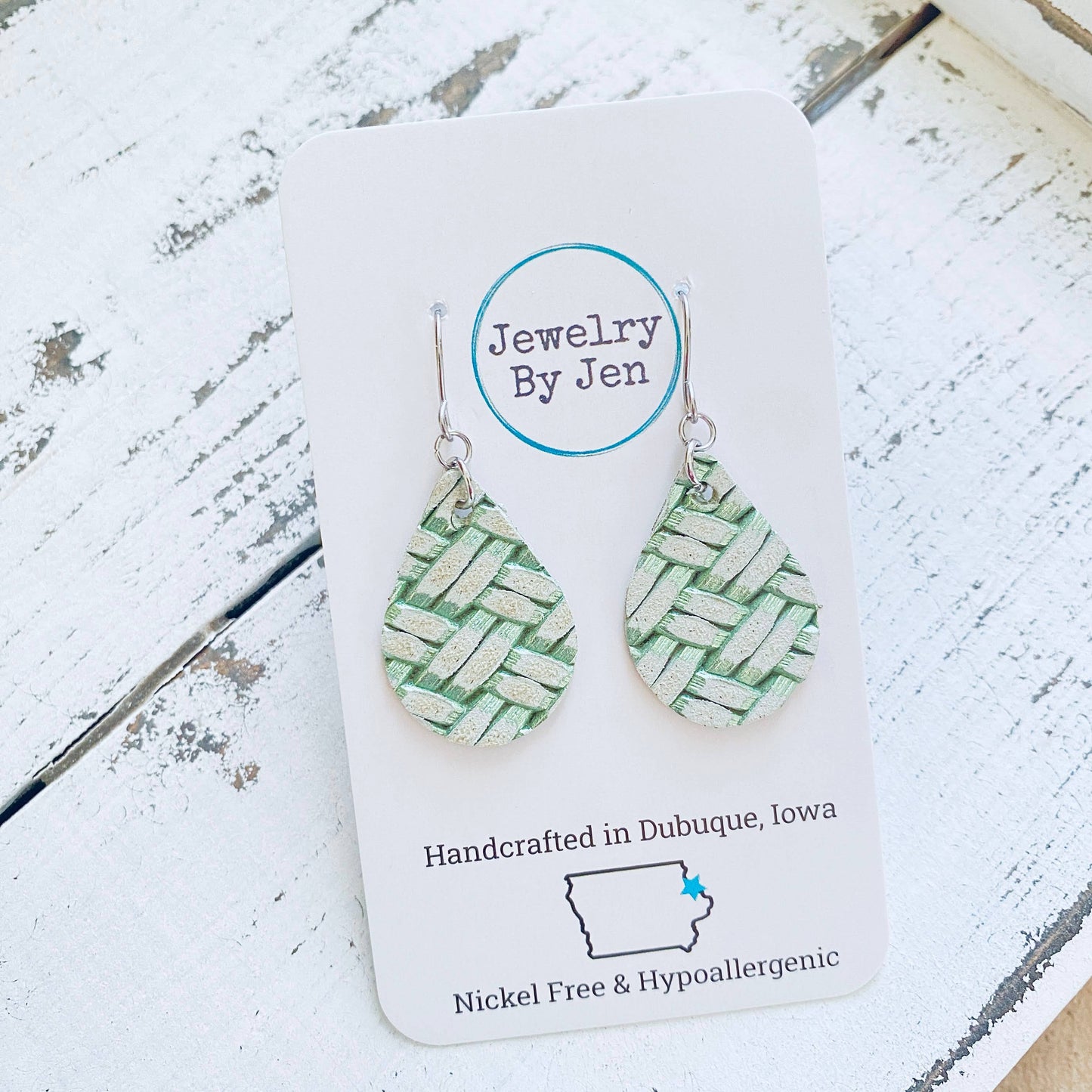 Menthol Green Basketweave earrings