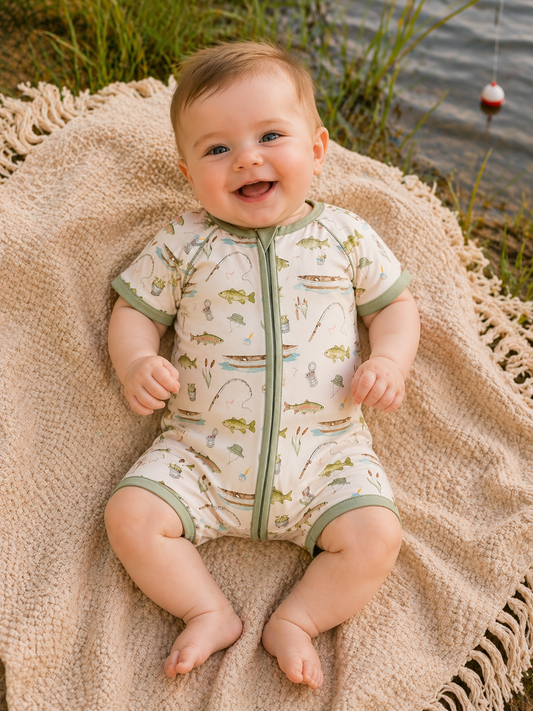 Gone Fishing Bamboo Zip Romper