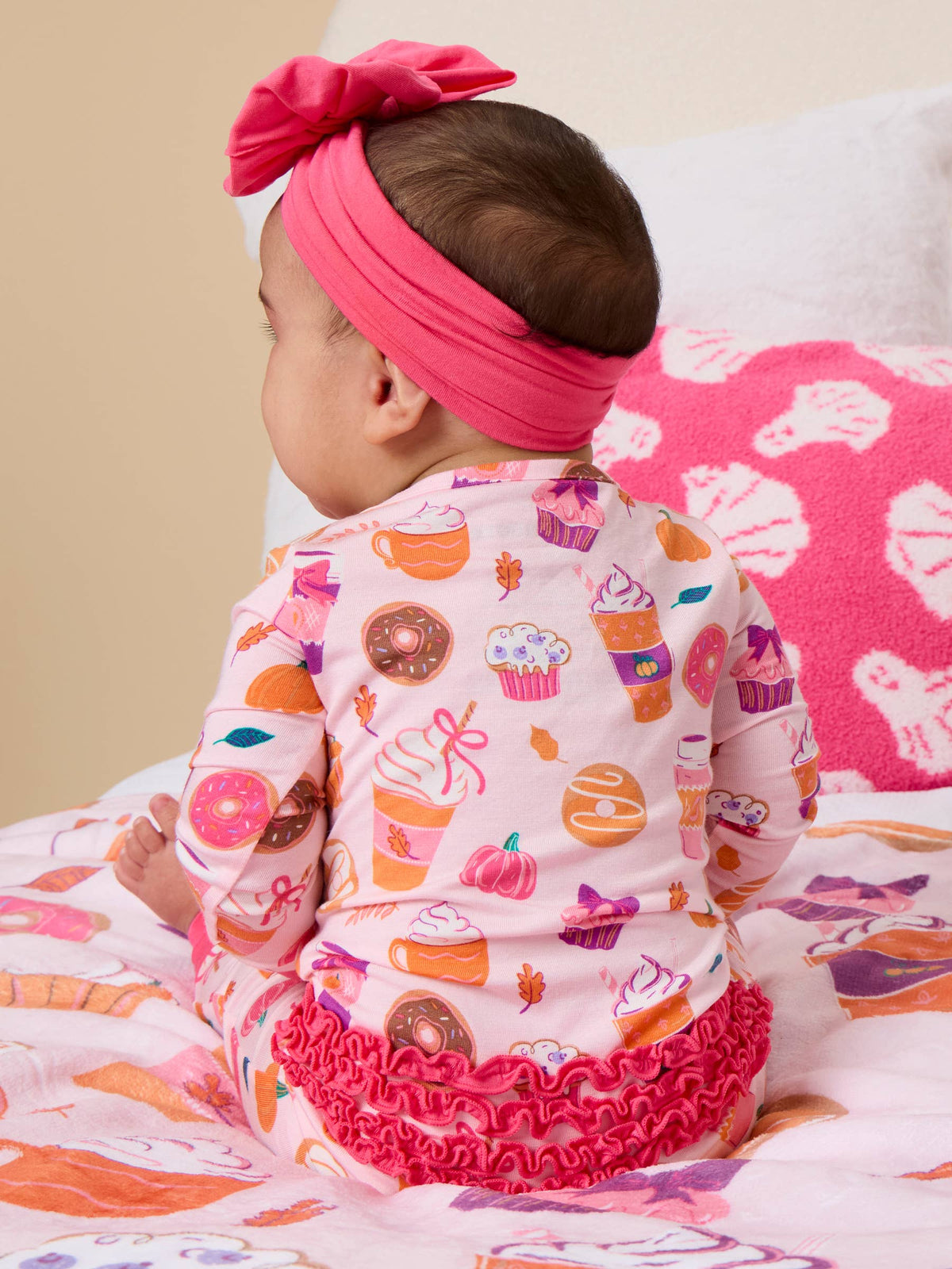 Baby Girls Bamboo Viscose Autumn Spice Convertible Ruffle One Piece Footie Pajama