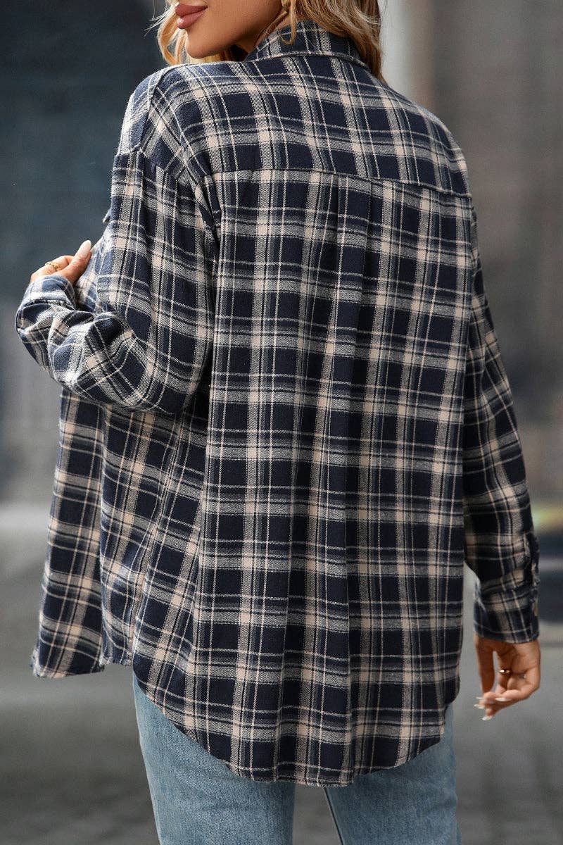 Teal Plaid Long Sleeve Button Down Shirt